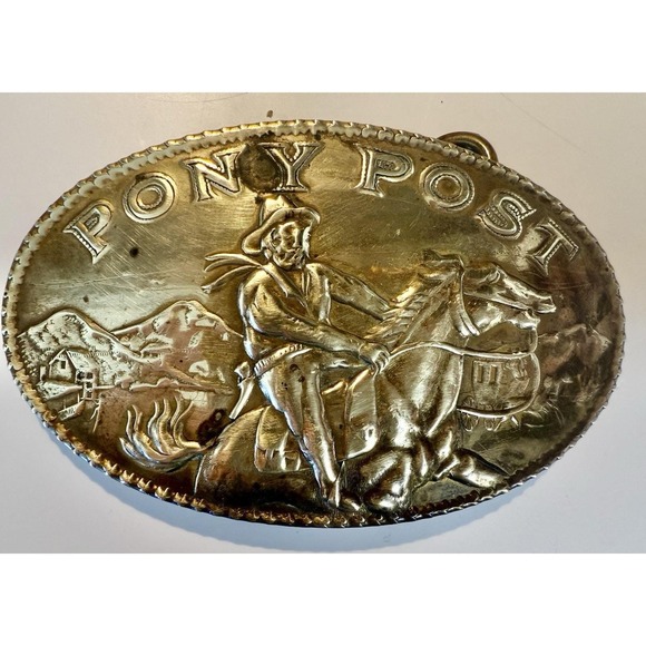 Fairchild Baldwin Accessories - Vintage Fairchild Pony Post‎ Belt Buckle Solid Minted Brass USA Western